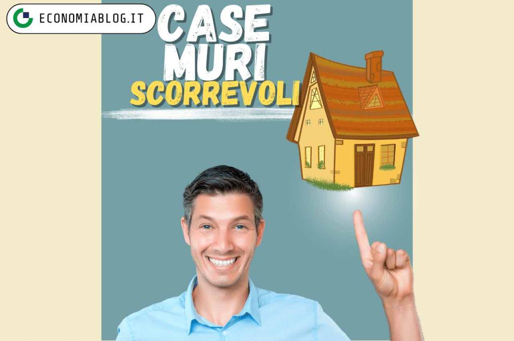 Uomo sorridente che indica una casa