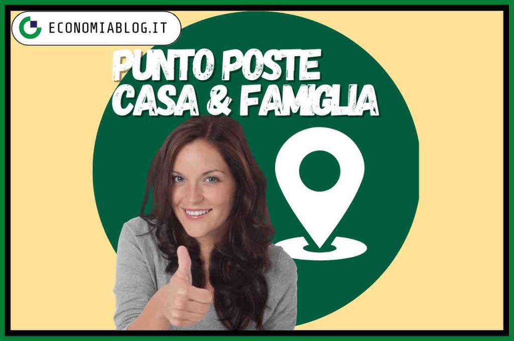 Donna sorridente con scritta alle spalle e simbolo posizione mappa