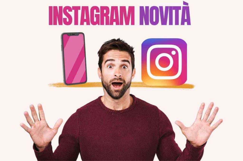 Uomo sorpreso. Logo Instagram e smartphone