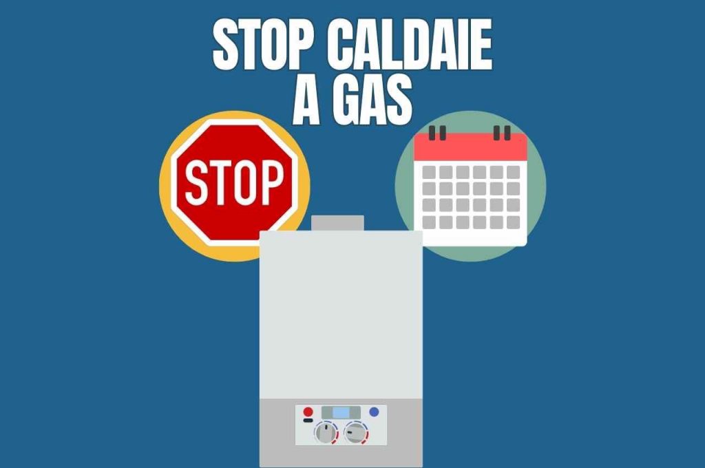 Illustrazione di una caldaia a gas, del segnale di stop e del calendario