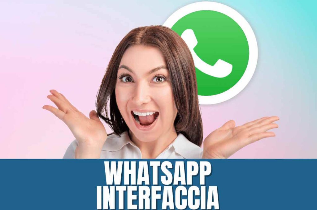 Donna sorpresa e felice, alle spalle logo whatsapp 